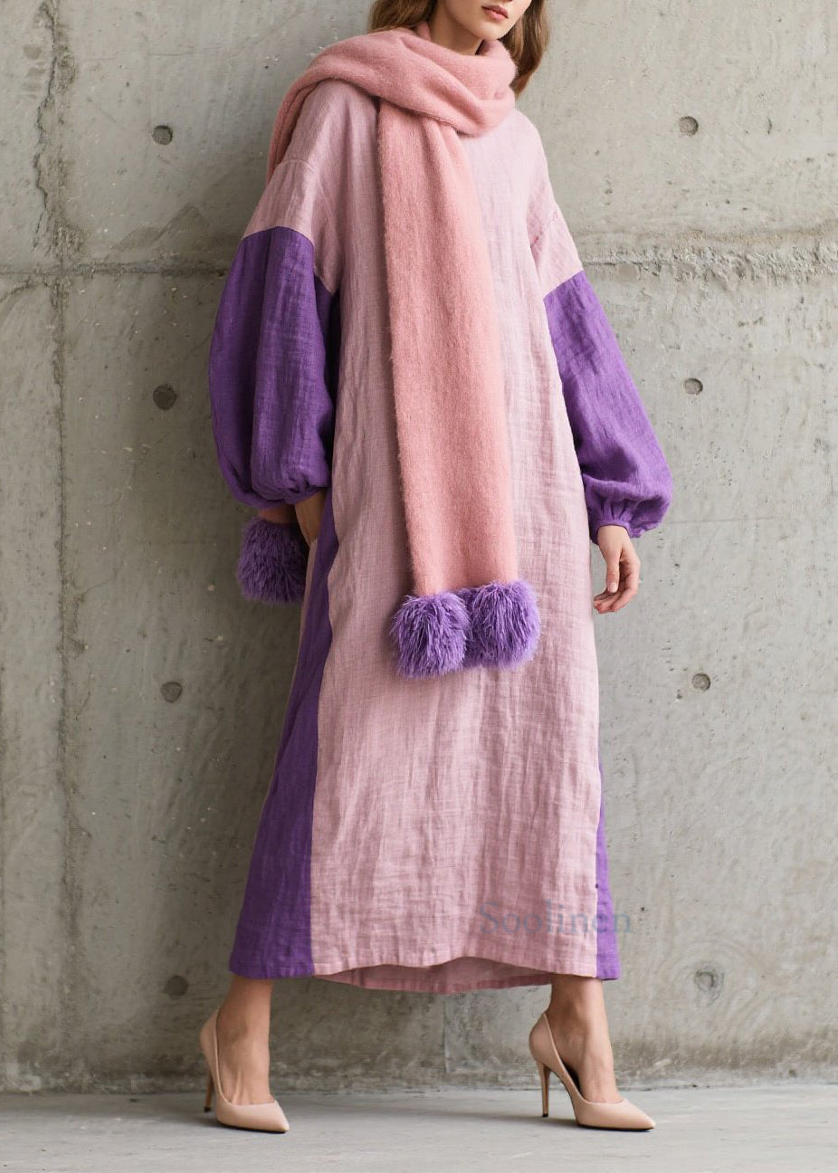 Beautiful Colorblock O Neck Patchwork Cotton Dress Fall