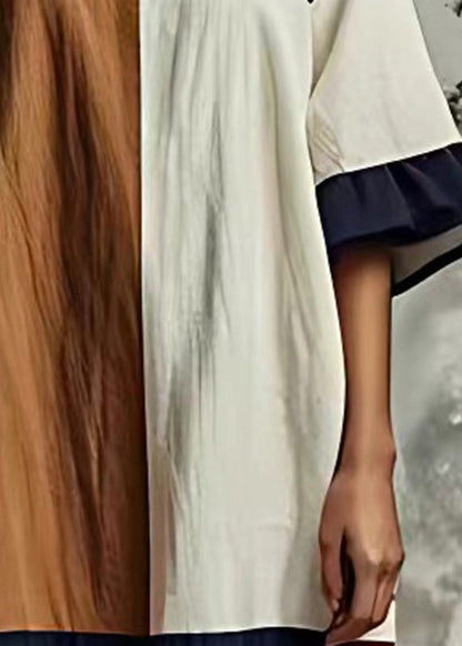 Beautiful Colorblock Oversized Patchwork Cotton Dresses Flare Sleeve