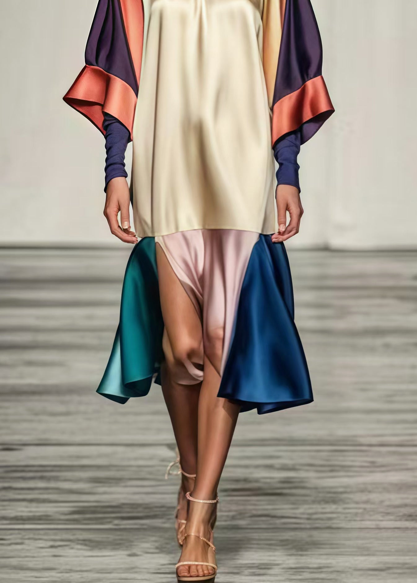 Beautiful Colorblock Oversized Patchwork Side Open Silk Dress Summer