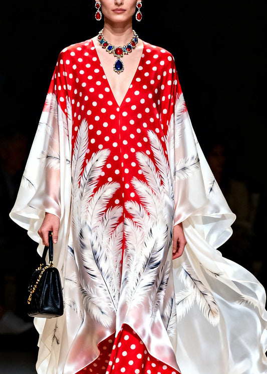 Beautiful Colorblock V Neck Print Chiffon Robe Dresses Summer