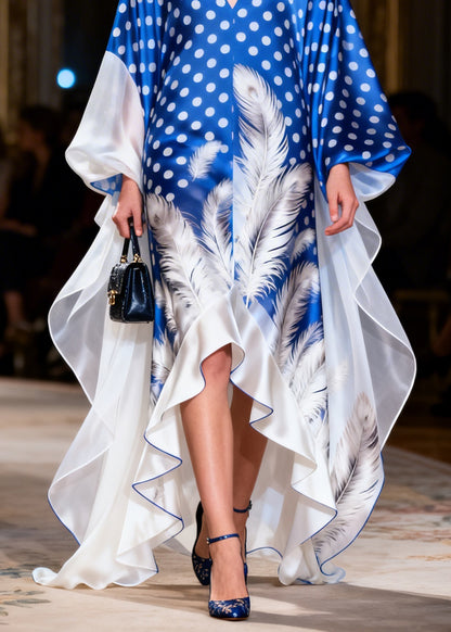 Beautiful Colorblock V Neck Print Ruffled Silk Maxi Dresses Summer