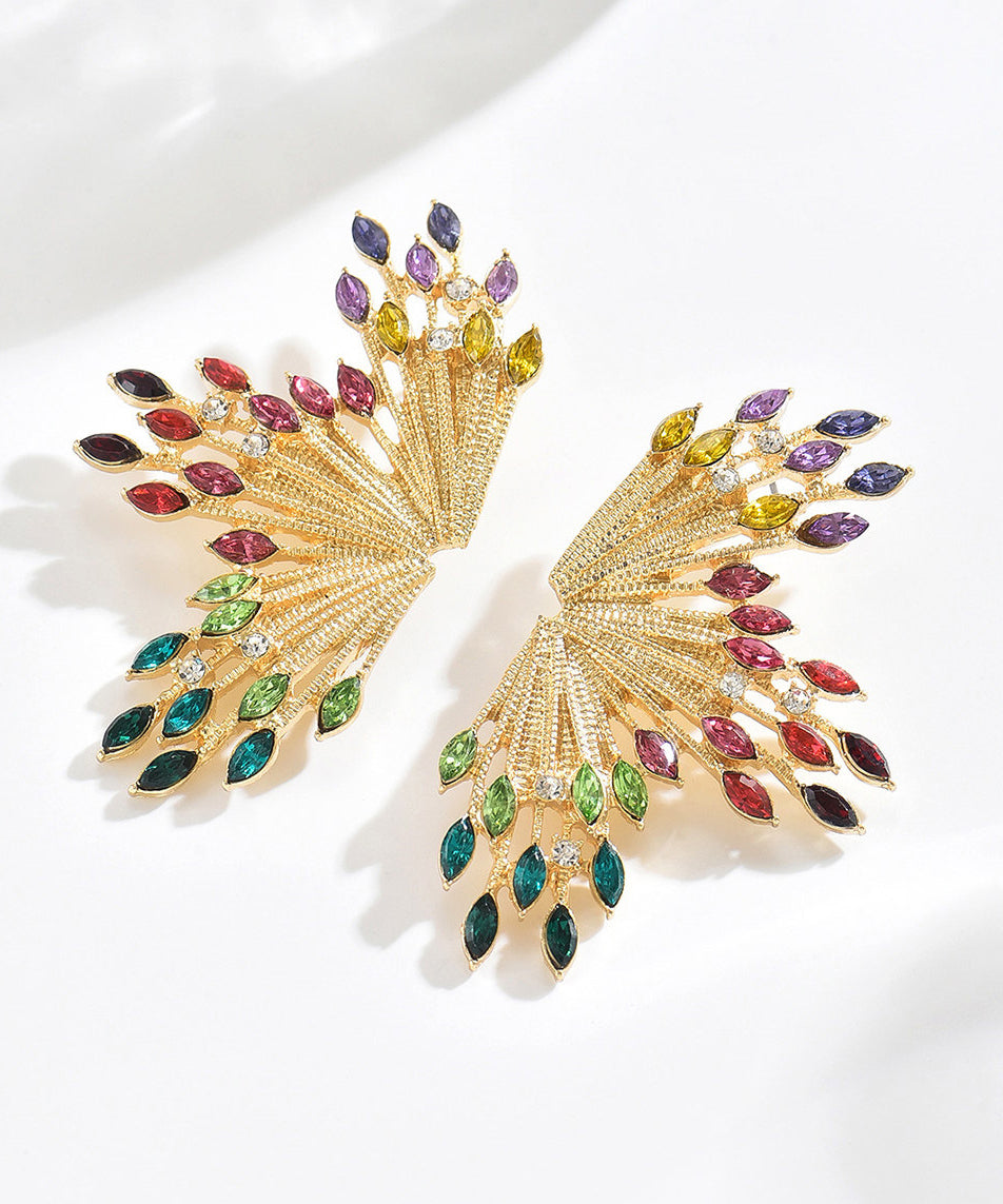 Beautiful Colorful Zircon Fan-shaped Fireworks Stud Earrings