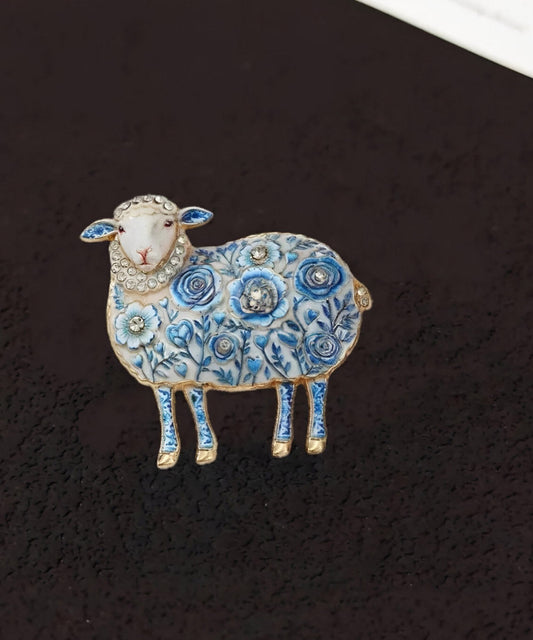 Beautiful Cyan Alloy Zircon Enamel Little Sheep Brooches