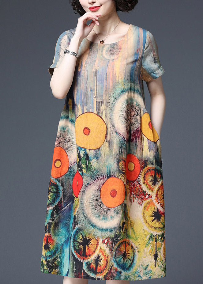 Beautiful Dot Print Pockets Cotton Dress Short Sleeve