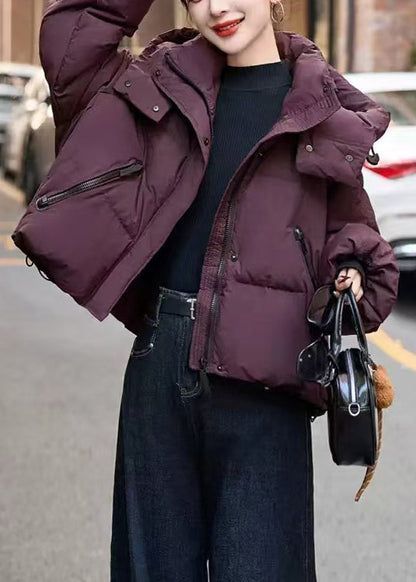 Beautiful Dull Purple Hooded Oversized Down Coat Winter