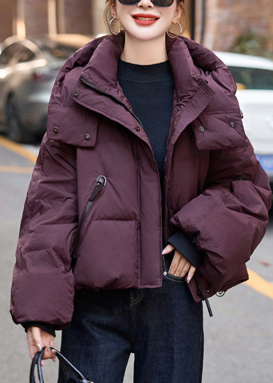 Beautiful Dull Purple Hooded Oversized Down Coat Winter