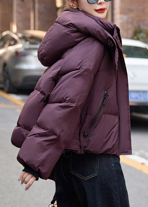 Beautiful Dull Purple Hooded Oversized Down Coat Winter