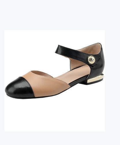 Beautiful Faux Leather Flat Sandals Beige Splicing Buckle Strap