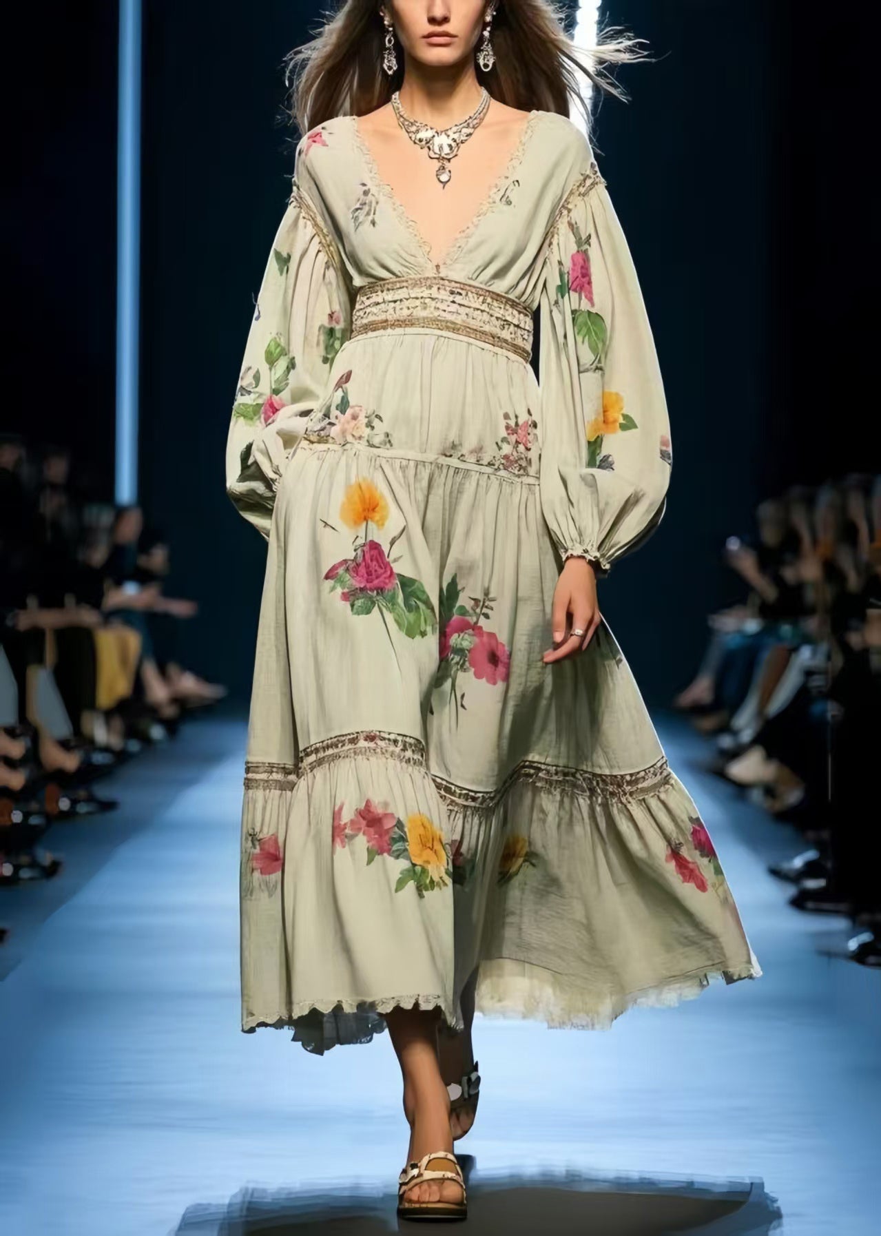 Beautiful Floral Print Cotton Holiday Dress Exra Large Hem Spring