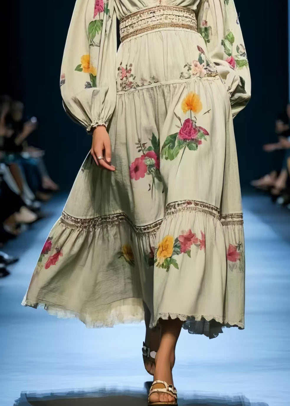 Beautiful Floral Print Cotton Holiday Dress Exra Large Hem Spring