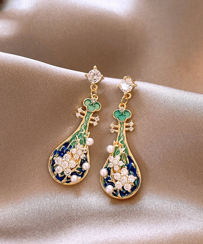Beautiful Gold Copper Alloy Pipa Drop Earrings