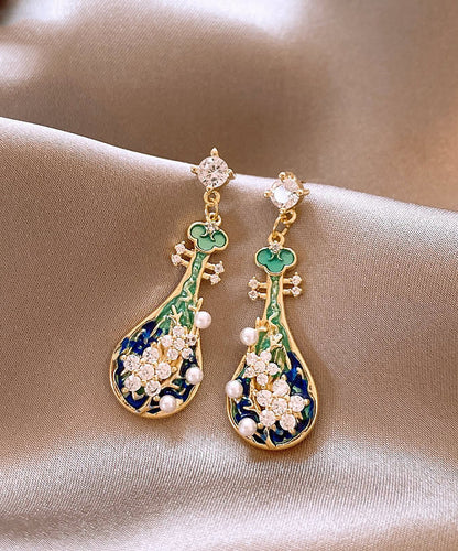 Beautiful Gold Copper Alloy Pipa Drop Earrings