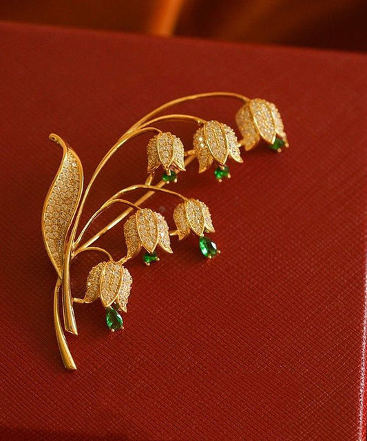 Beautiful Gold Copper Alloy Zircon Lily Of The Valley Brooches