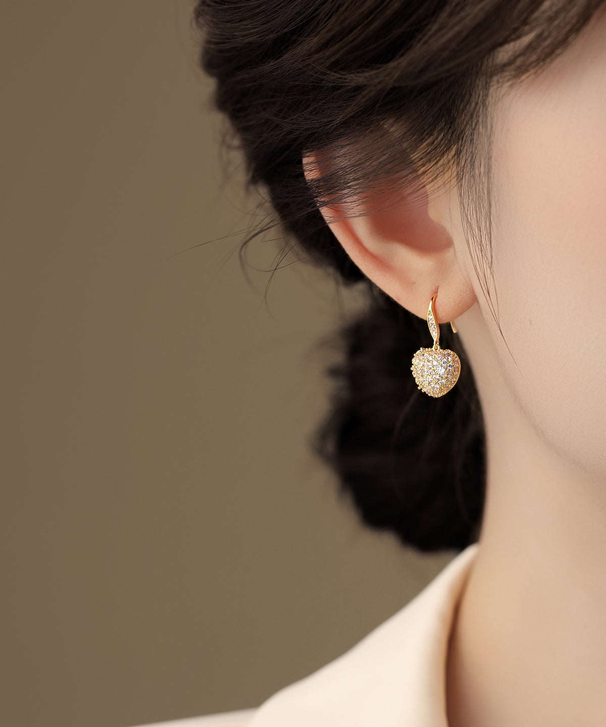 Beautiful Gold Copper Overgild Zircon Love Hoop Earrings