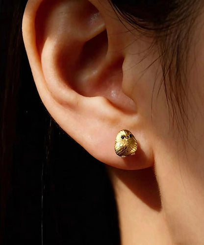 Beautiful Gold Copper Stereoscopic Feather Small Birb Stud Earrings