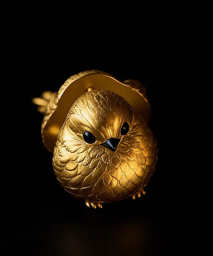 Beautiful Gold Copper Stereoscopic Feather Small Birb Stud Earrings