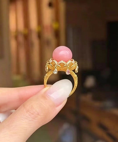 Beautiful Gold Zircon Alloy Lotus Round Bead Rings