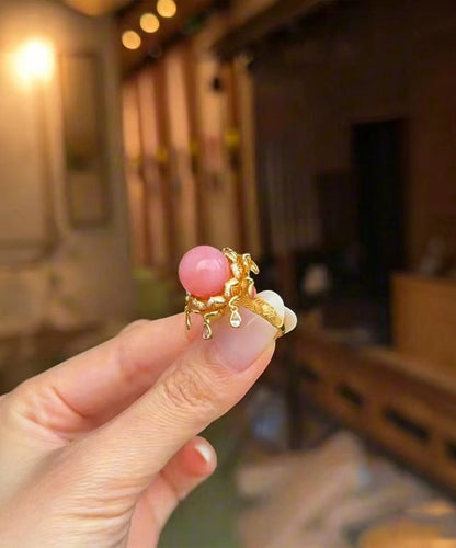 Beautiful Gold Zircon Alloy Lotus Round Bead Rings