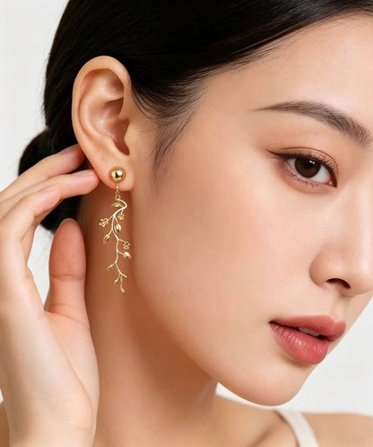 Beautiful Golden Branch Tassel Metal Drop Earrings