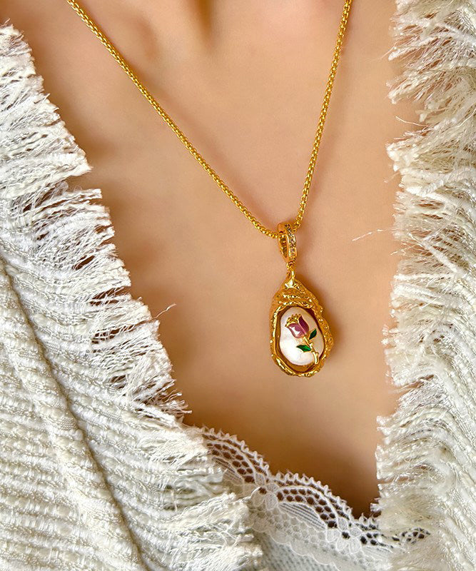Beautiful Golden Tulip Metal Monet's Garden Pendant Necklace