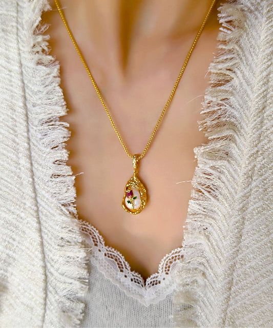 Beautiful Golden Tulip Metal Monet's Garden Pendant Necklace