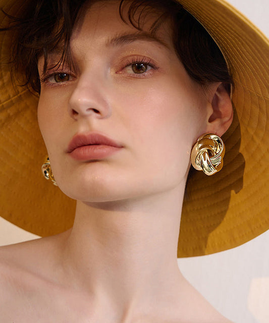 Beautiful Golden Twist Knot Metal Stud Earrings