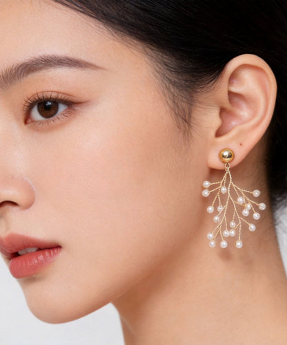Beautiful Golden Vine Fine Pearl Drop Earrings