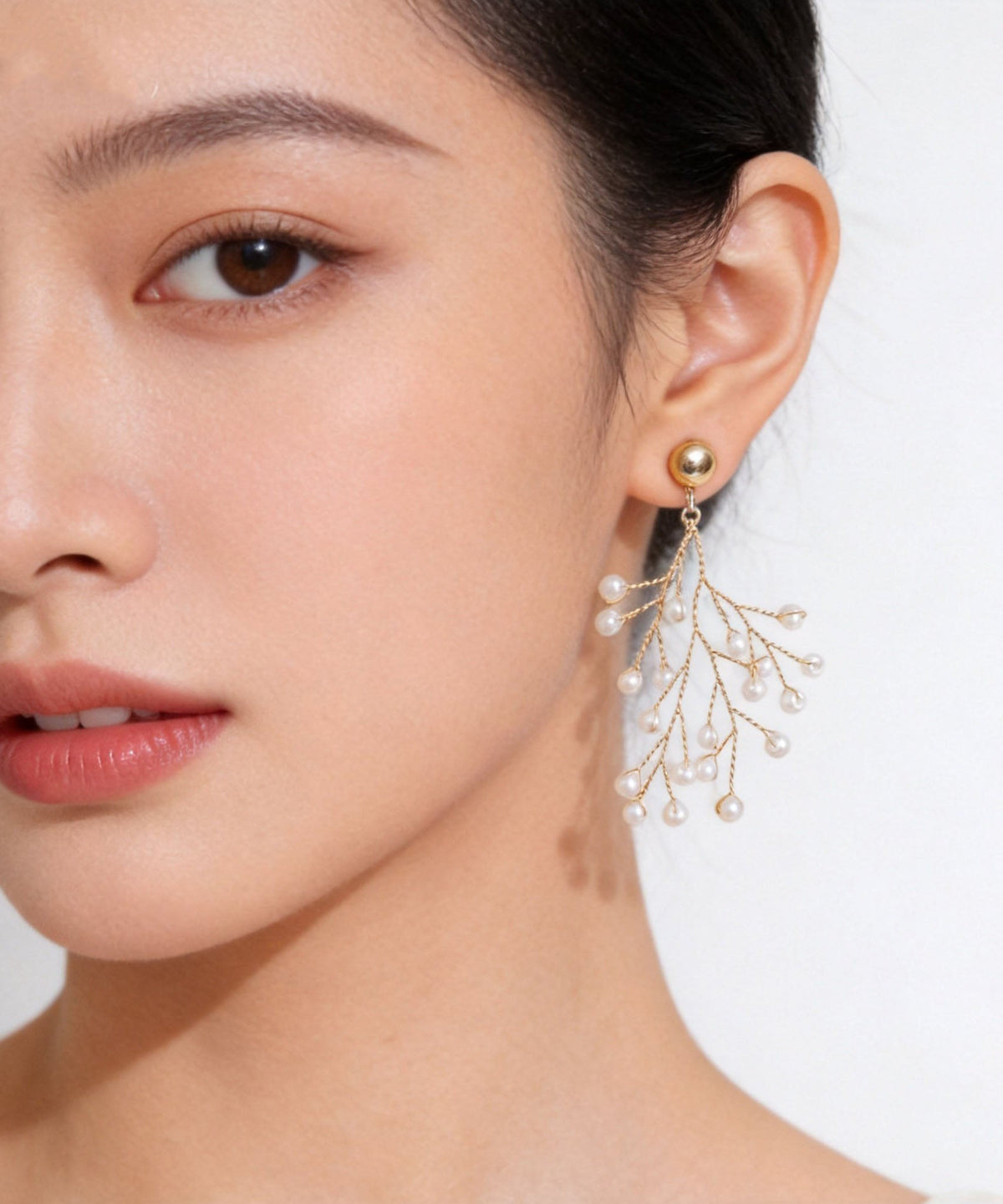 Beautiful Golden Vine Fine Pearl Drop Earrings