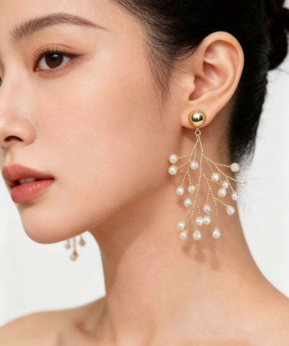 Beautiful Golden Vine Fine Pearl Drop Earrings