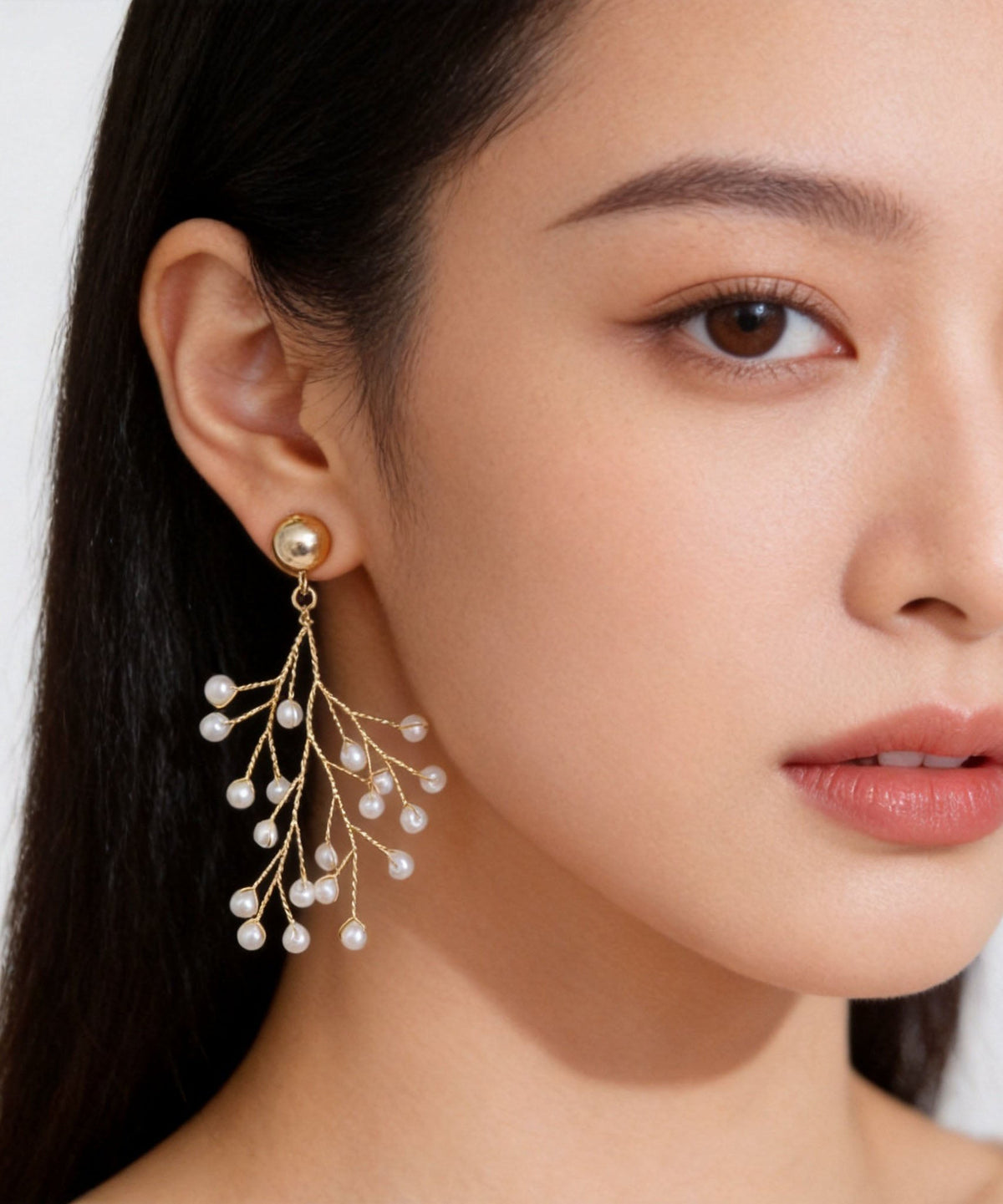 Beautiful Golden Vine Fine Pearl Drop Earrings