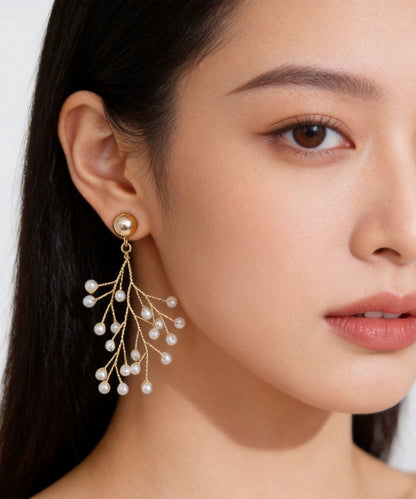 Beautiful Golden Vine Fine Pearl Drop Earrings