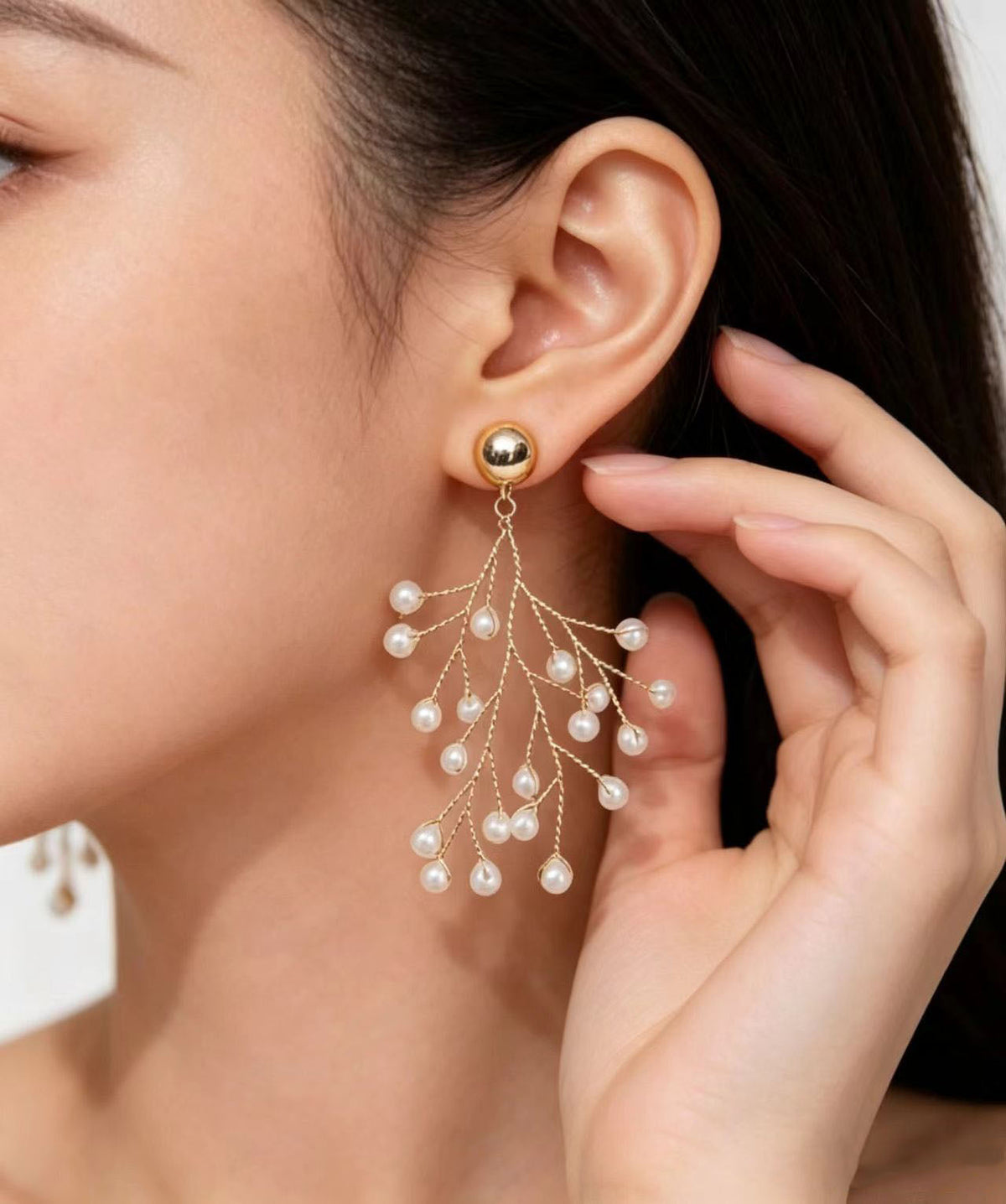 Beautiful Golden Vine Fine Pearl Drop Earrings