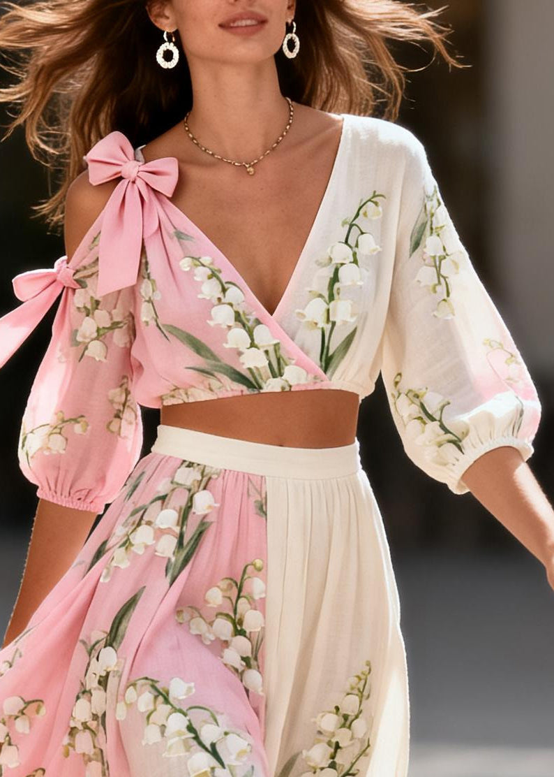 Beautiful Gradient Color Print Cotton Two Pieces Set Summer