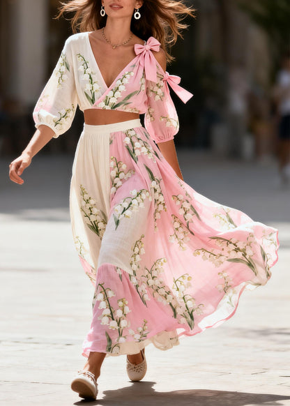 Beautiful Gradient Color Print Cotton Two Pieces Set Summer