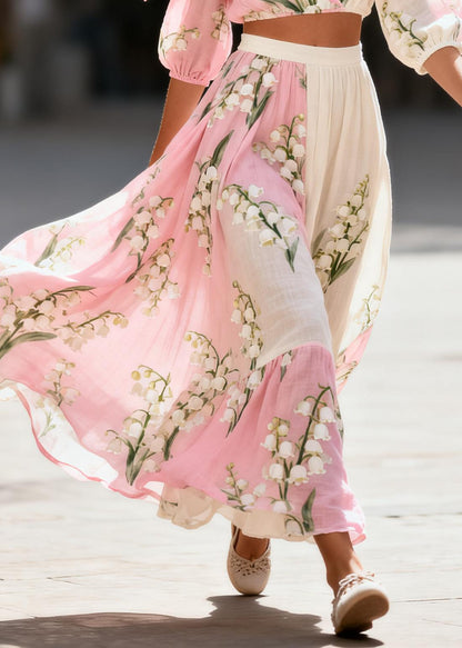 Beautiful Gradient Color Print Cotton Two Pieces Set Summer