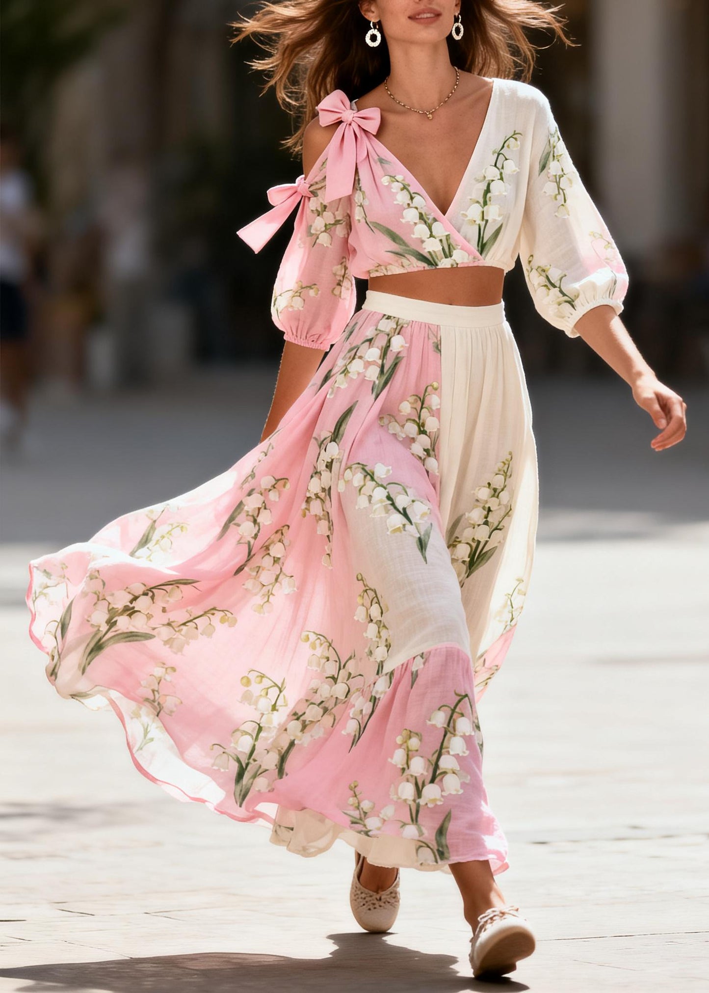 Beautiful Gradient Color Print Cotton Two Pieces Set Summer
