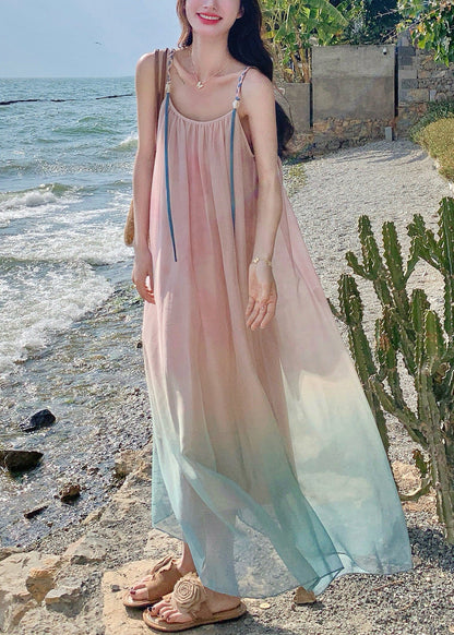 Beautiful Gradient Pink Draping Chiffon Sundress Summer