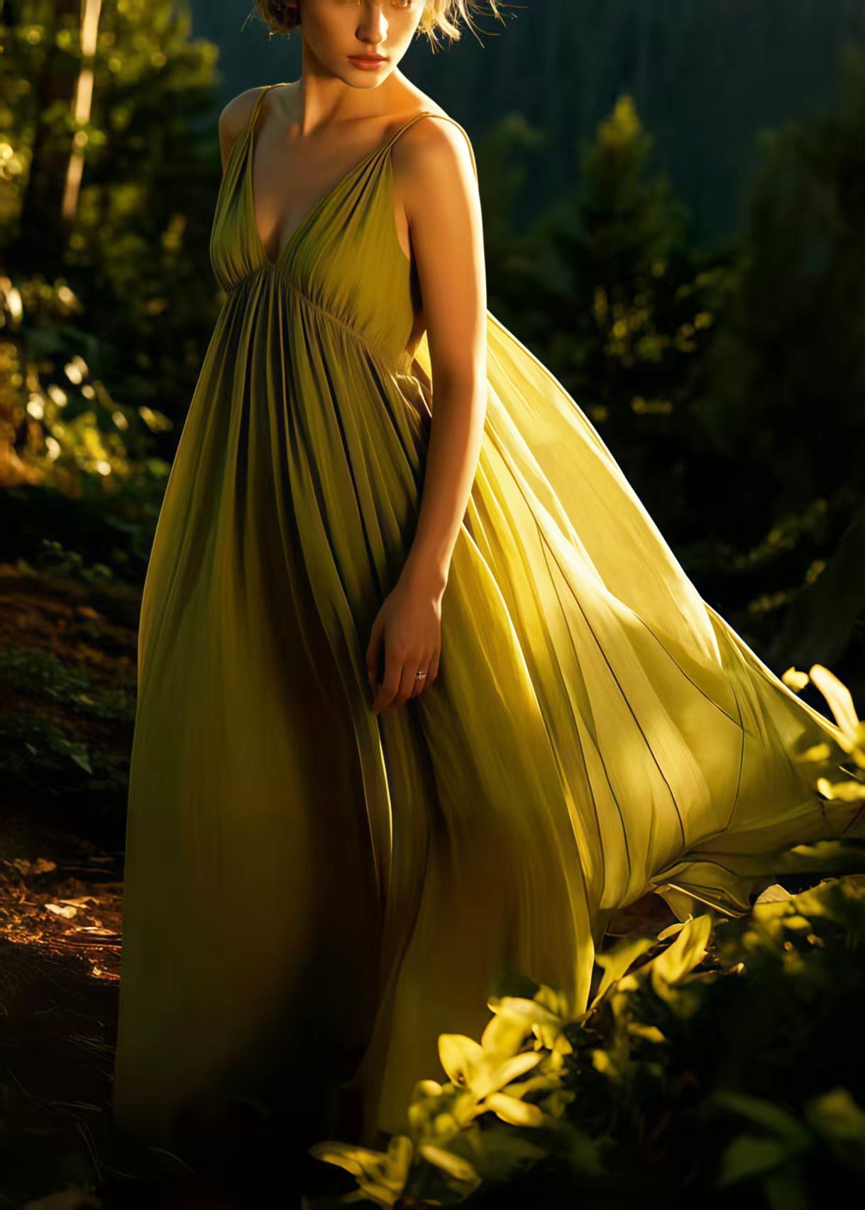 Beautiful Grass Green Exra Large Hem Chiffon Spaghetti Strap Dress Summer