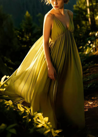 Beautiful Grass Green Exra Large Hem Chiffon Spaghetti Strap Dress Summer
