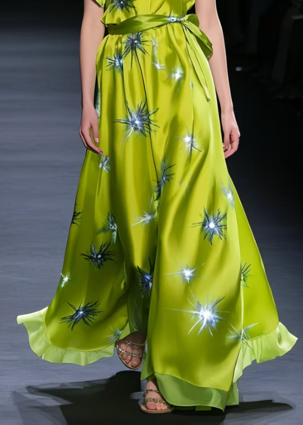 Beautiful Grass Green Twinkling Star Print Silk Tunic Dress Summer