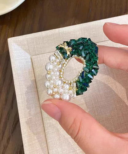 Beautiful Green Copper Zircon Crystal Pearl Brooches