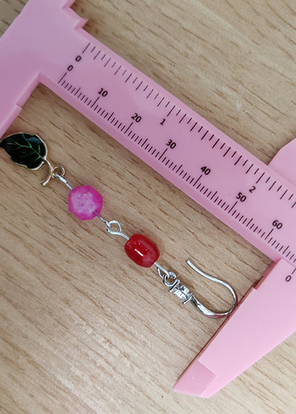 Beautiful Green Leaf Asymmetrical Jade Zircon Drop Earrings