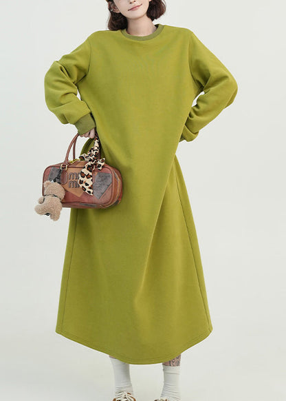 Beautiful Green O Neck Long Cotton Straight Dress Spring