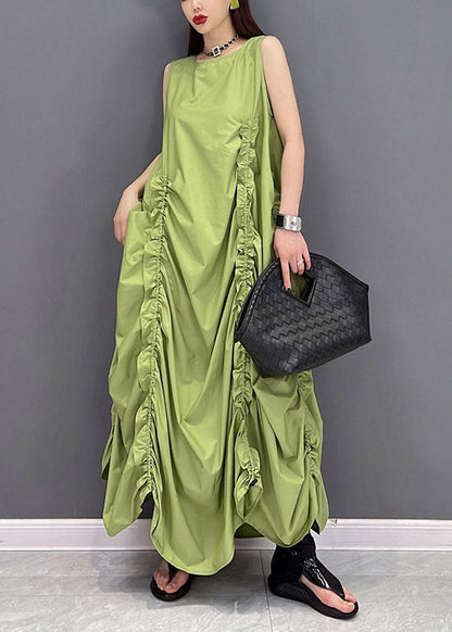 Beautiful Green O-Neck Wrinkled Pockets Chiffon Dresses Sleeveless