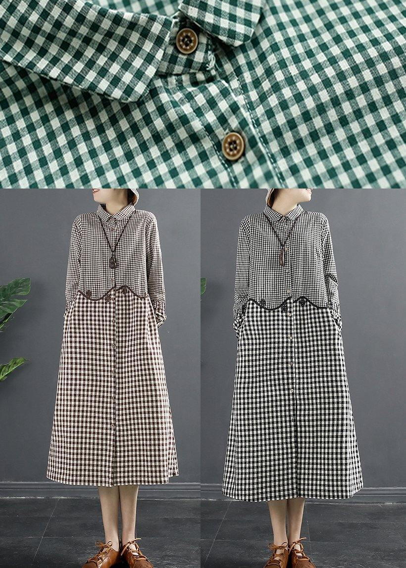 Beautiful Green Plaid Patchwork Plus Size Dress - SooLinen