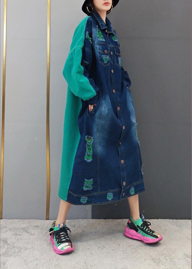 Beautiful Green Quilting Clothes Lapel Hole Maxi Spring Dresses - SooLinen