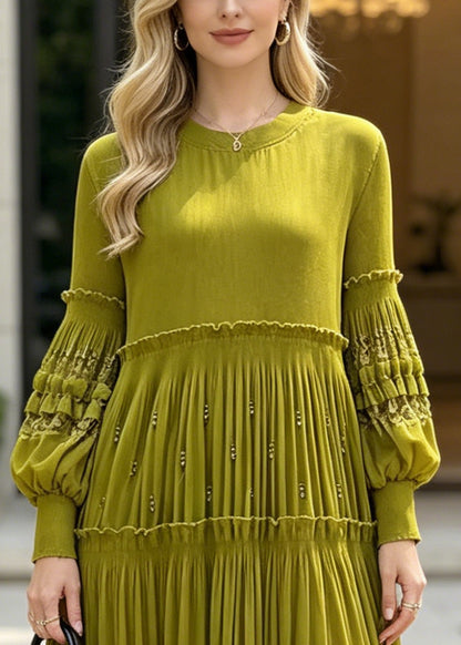 Beautiful Green Ruffled Patchwork Lace Holiday Dress Fall