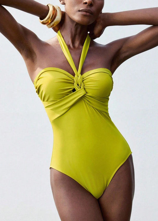 Beautiful Green Tie Lace Patchwork Backless Bodysuits Swimwear