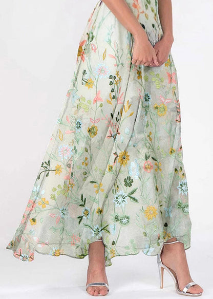 Beautiful Green V Neck Print Chiffon Long Dresses Summer