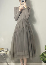 Load image into Gallery viewer, Beautiful Grey Asymmetrical Tulle Patchwork Long Dresses Fall